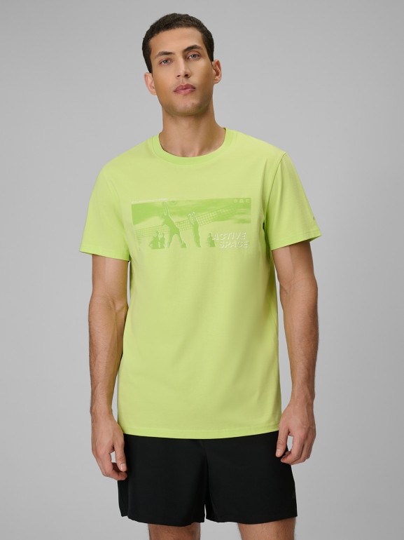 Męski t-shirt z nadrukiem 4F 4FWSS26TTSHM3035 - zielony