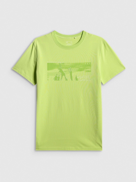 Męski t-shirt z nadrukiem 4F 4FWSS26TTSHM3035 - zielony