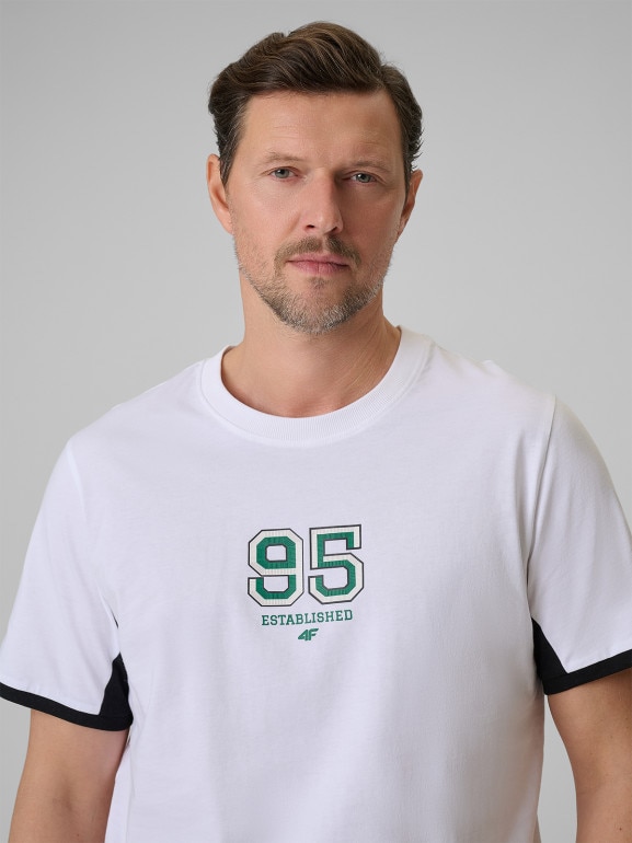 Męski t-shirt z nadrukiem 4F 4FWSS26TTSHM3323 - biały
