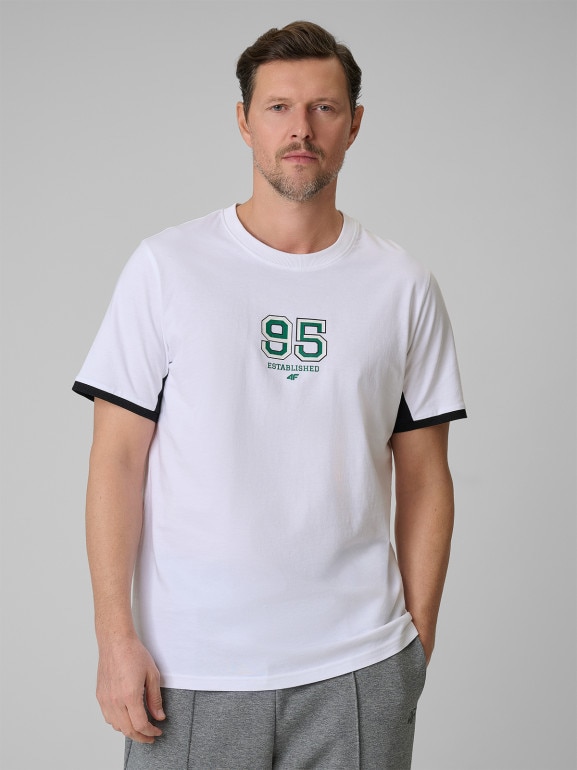 Męski t-shirt z nadrukiem 4F 4FWSS26TTSHM3323 - biały
