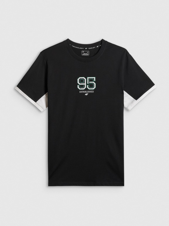 Męski t-shirt z nadrukiem 4F 4FWSS26TTSHM3323 - czarny
