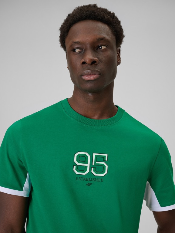 Męski t-shirt z nadrukiem 4F 4FWSS26TTSHM3323 - zielony