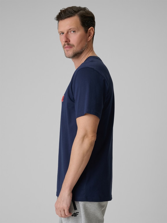 Męski t-shirt z nadrukiem 4F 4FWSS26TTSHM3324 - granatowy