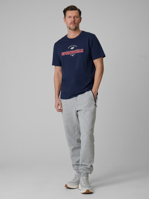 Męski t-shirt z nadrukiem 4F 4FWSS26TTSHM3324 - granatowy