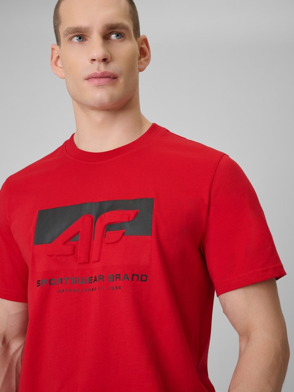 Męski t-shirt z nadrukiem 4F 4FWSS26TTSHM3325 - czerwony