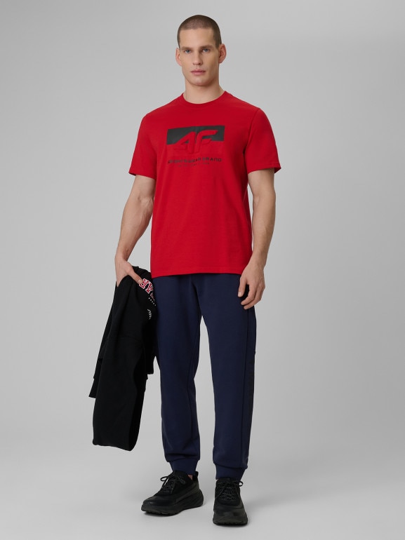 Męski t-shirt z nadrukiem 4F 4FWSS26TTSHM3325 - czerwony
