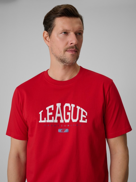 Męski t-shirt z nadrukiem 4F 4FWSS26TTSHM3326 - czerwony