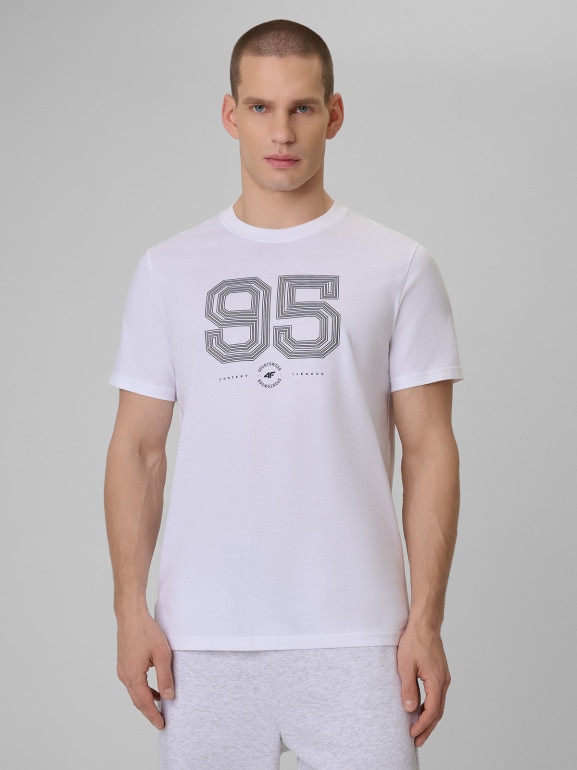 Męski t-shirt z nadrukiem 4F 4FWSS26TTSHM3327 - biały