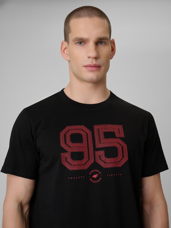 Męski t-shirt z nadrukiem 4F 4FWSS26TTSHM3327 - czarny