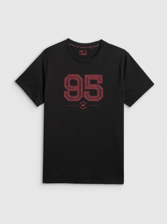 Męski t-shirt z nadrukiem 4F 4FWSS26TTSHM3327 - czarny