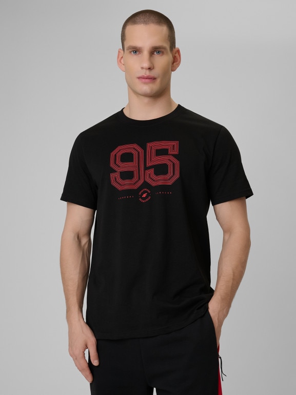 Męski t-shirt z nadrukiem 4F 4FWSS26TTSHM3327 - czarny
