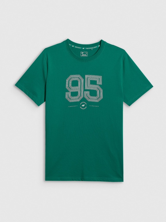 Męski t-shirt z nadrukiem 4F 4FWSS26TTSHM3327 - zielony