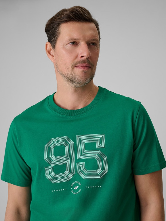 Męski t-shirt z nadrukiem 4F 4FWSS26TTSHM3327 - zielony
