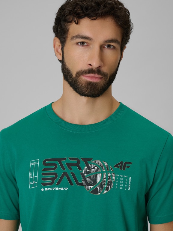 Męski t-shirt z nadrukiem 4F 4FWSS26TTSHM3331 - zielony