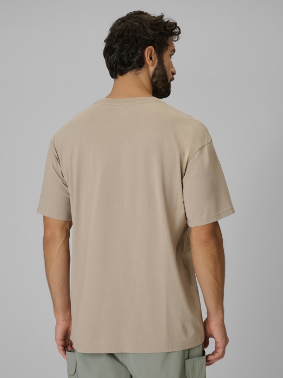 Męski t-shirt z nadrukiem 4F 4FWSS26TTSHM3333 - beżowy