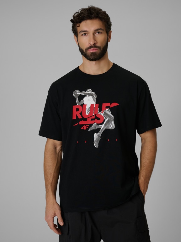 Męski t-shirt z nadrukiem 4F 4FWSS26TTSHM3333 - czarny
