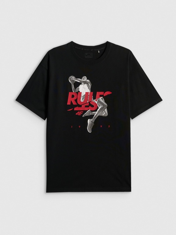 Męski t-shirt z nadrukiem 4F 4FWSS26TTSHM3333 - czarny
