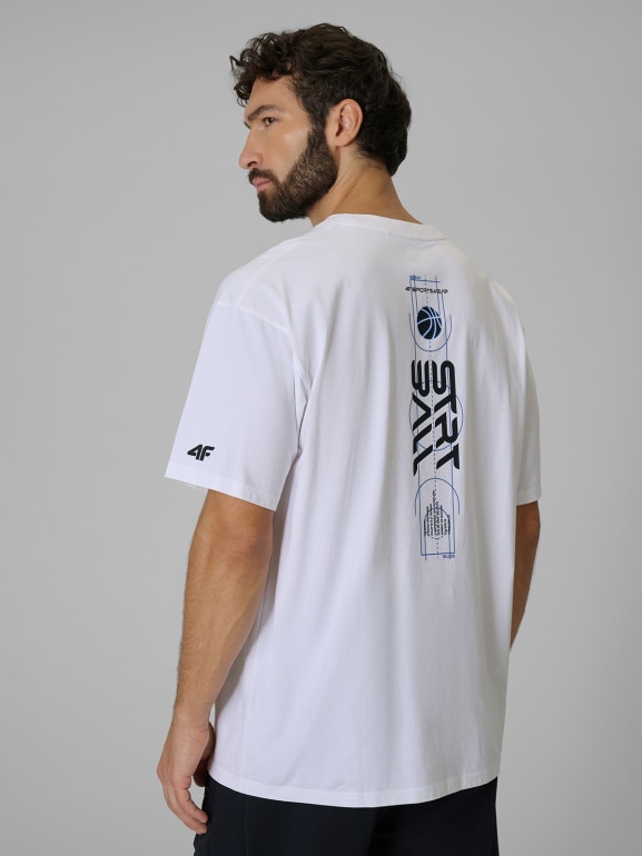 Męski t-shirt z nadrukiem 4F 4FWSS26TTSHM3334 - biały