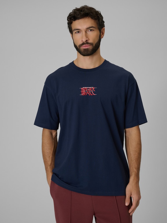 Męski t-shirt z nadrukiem 4F 4FWSS26TTSHM3334 - granatowy