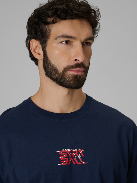 Męski t-shirt z nadrukiem 4F 4FWSS26TTSHM3334 - granatowy