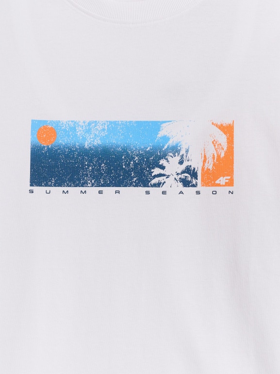 Męski t-shirt z nadrukiem 4F 4FWSS26TTSHM3335 - limonkowy