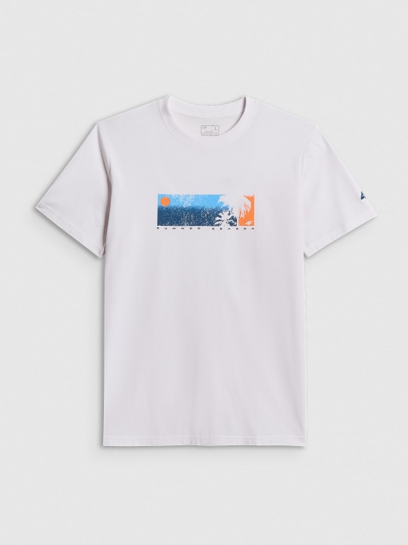 Męski t-shirt z nadrukiem 4F 4FWSS26TTSHM3335 - limonkowy