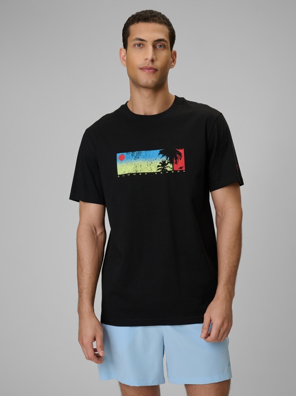 Męski t-shirt z nadrukiem 4F 4FWSS26TTSHM3335 - czarny