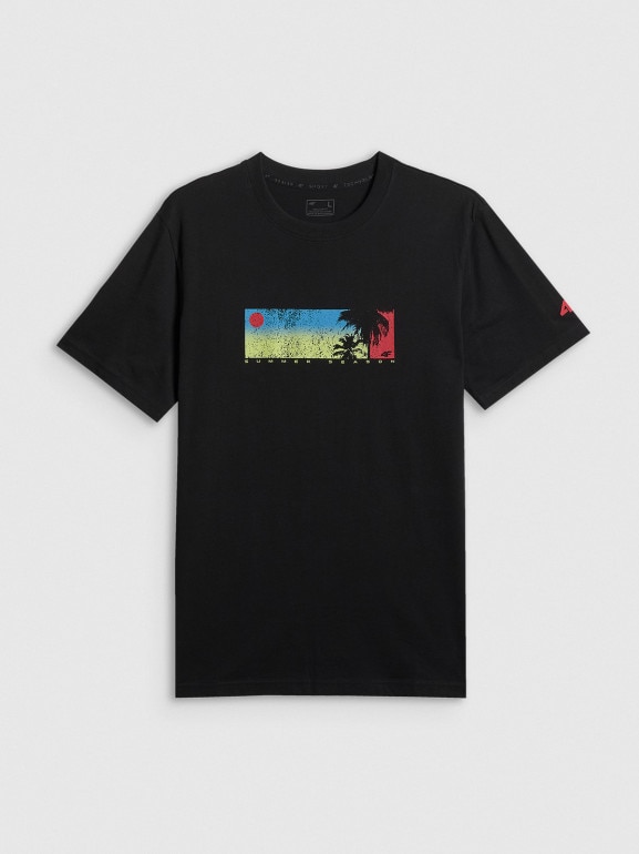 Męski t-shirt z nadrukiem 4F 4FWSS26TTSHM3335 - czarny