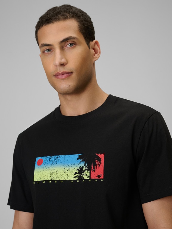 Męski t-shirt z nadrukiem 4F 4FWSS26TTSHM3335 - czarny