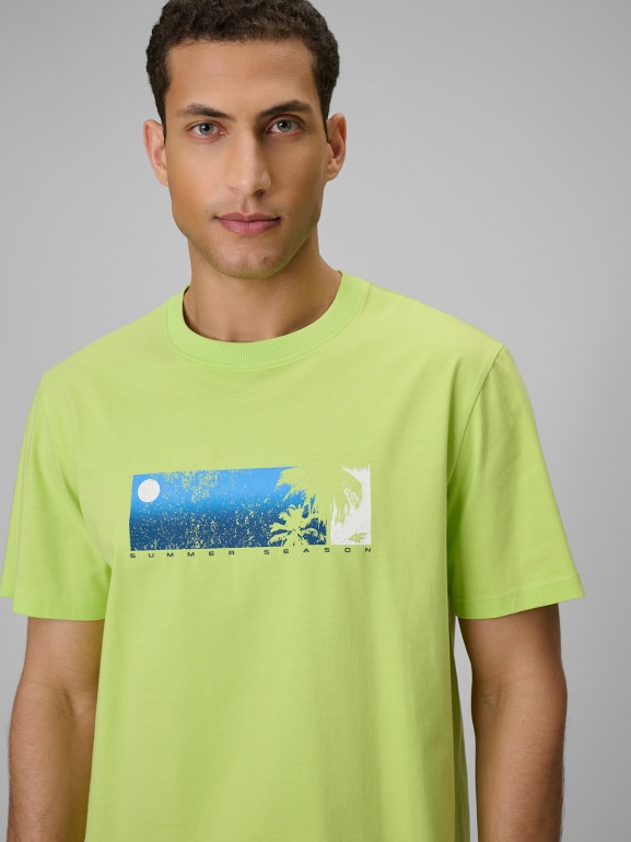 Męski t-shirt z nadrukiem 4F 4FWSS26TTSHM3335 - limonkowy