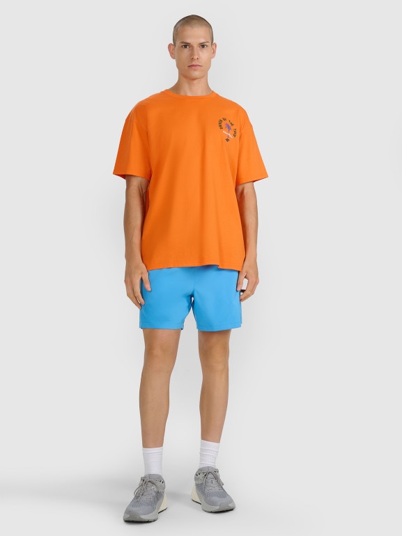 Męski t-shirt z nadrukiem oversize 4F 4FRSS25TTSHM2990 - pomarańczowy