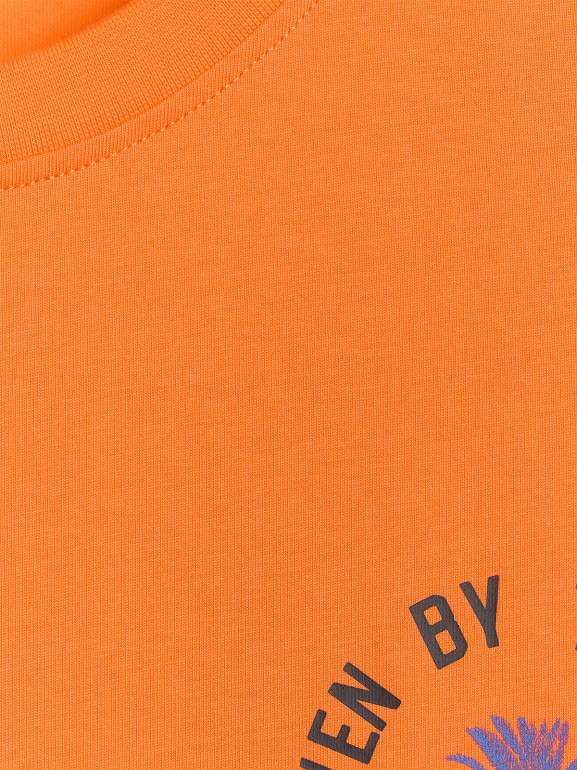 Męski t-shirt z nadrukiem oversize 4F 4FRSS25TTSHM2990 - pomarańczowy