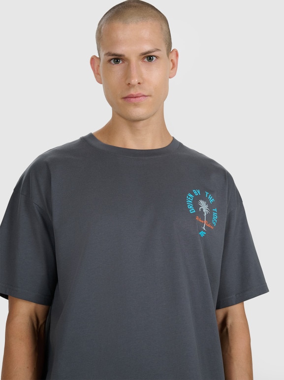 Męski t-shirt z nadrukiem oversize 4F 4FRSS25TTSHM2990 - szary