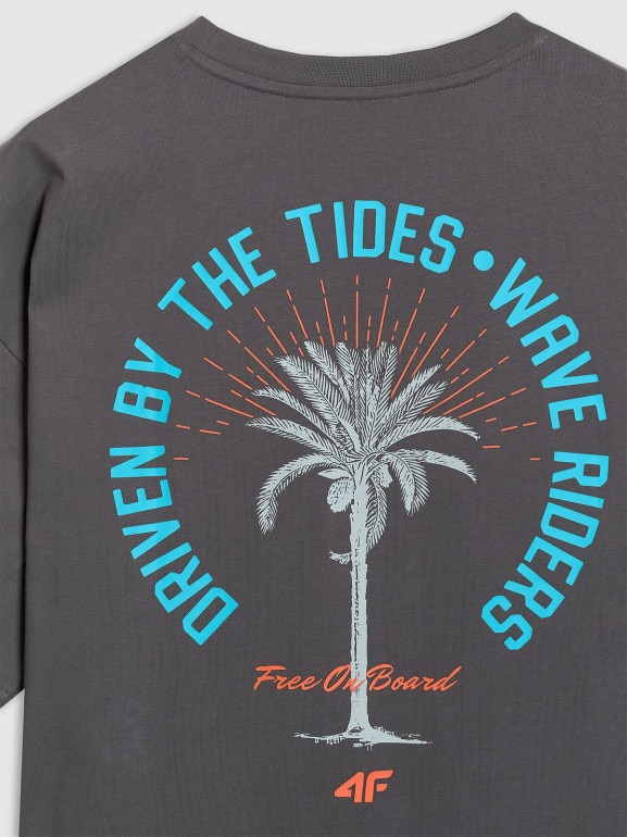 Męski t-shirt z nadrukiem oversize 4F 4FRSS25TTSHM2990 - szary