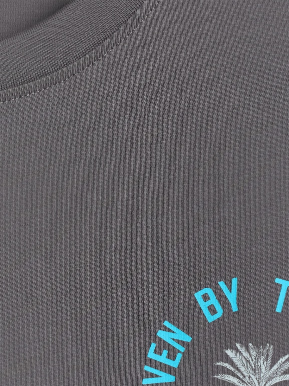 Męski t-shirt z nadrukiem oversize 4F 4FRSS25TTSHM2990 - szary