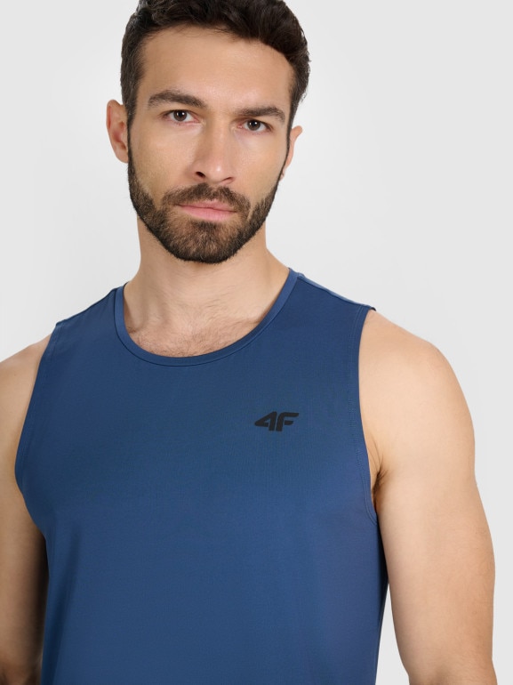 Męski tank top treningowy 4F 4FWAW25TFSLM574 - niebieski