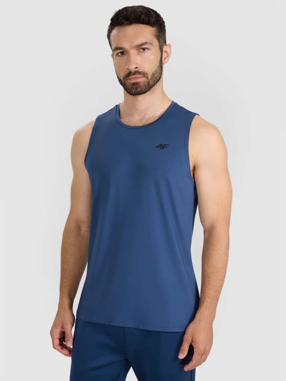 Męski tank top treningowy 4F 4FWAW25TFSLM574 - niebieski