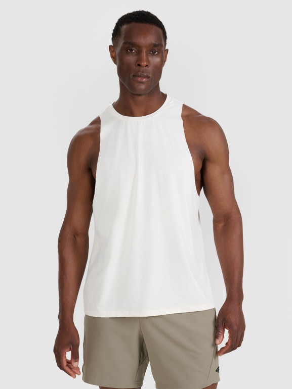 Męski tank top treninowy 4F 4FWAW25TFSLM554 - biały