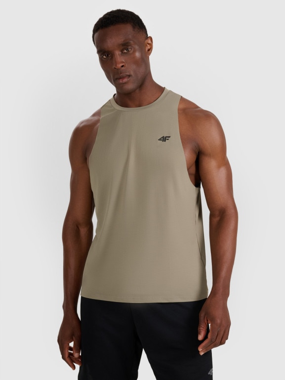 Męski tank top treninowy 4F 4FWAW25TFSLM554 - oliwkowy
