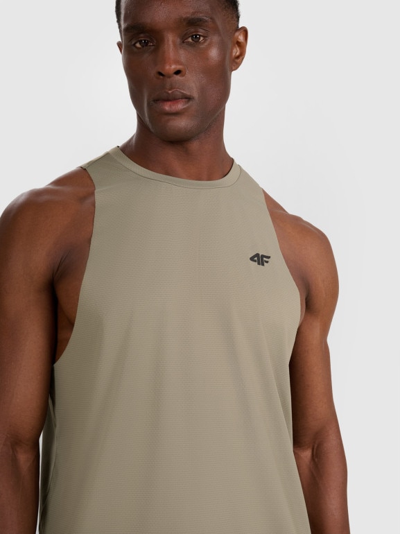 Męski tank top treninowy 4F 4FWAW25TFSLM554 - oliwkowy