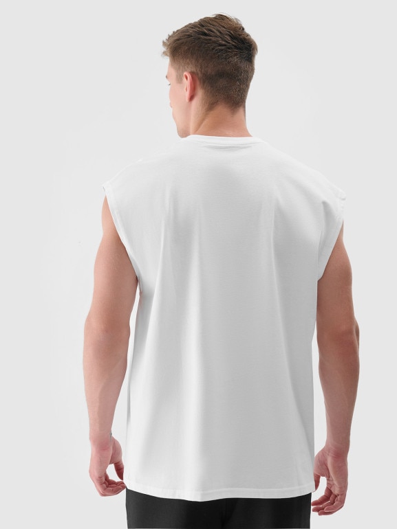 Męski tank top z nadrukiem 4F 4FRSS24TSLEM148 - biały