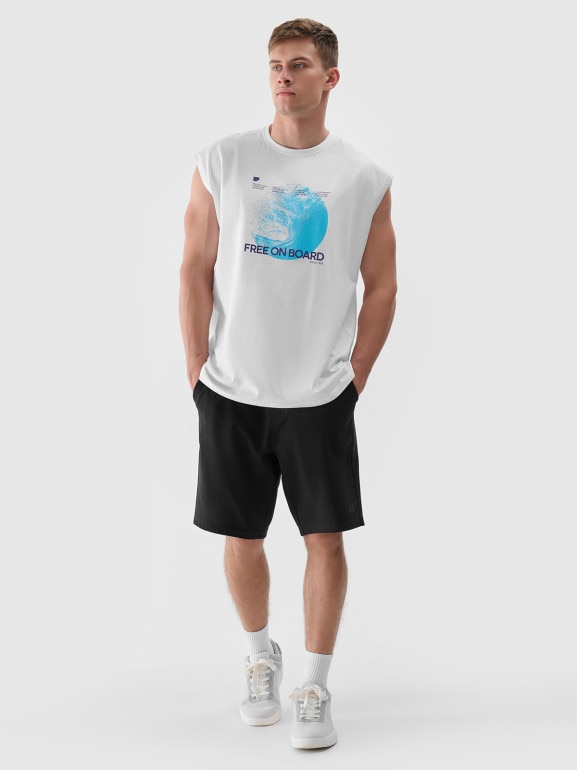 Męski tank top z nadrukiem 4F 4FRSS24TSLEM148 - biały