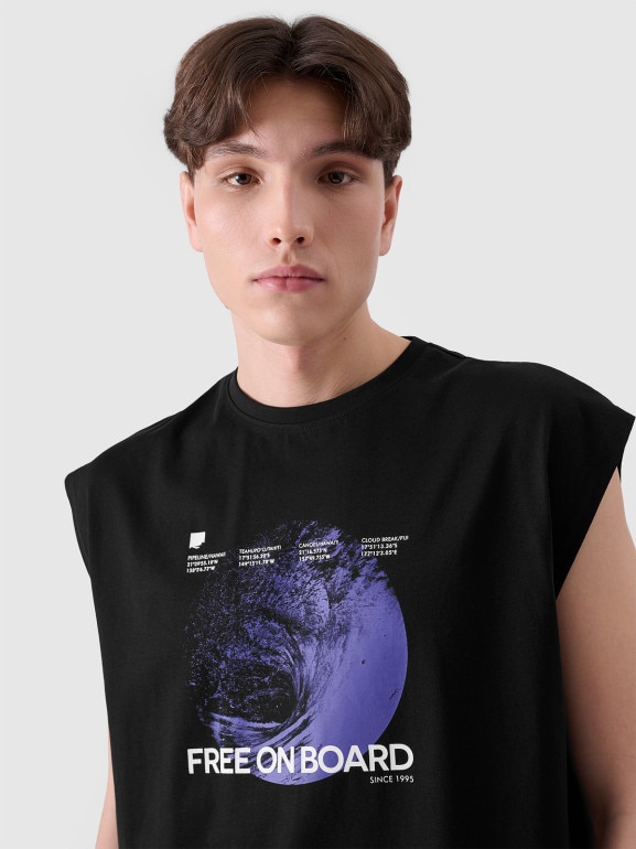 Męski tank top z nadrukiem 4F 4FRSS24TSLEM148 - czarny