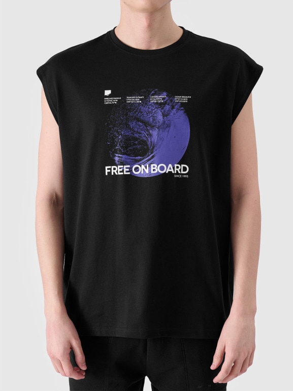 Męski tank top z nadrukiem 4F 4FRSS24TSLEM148 - czarny