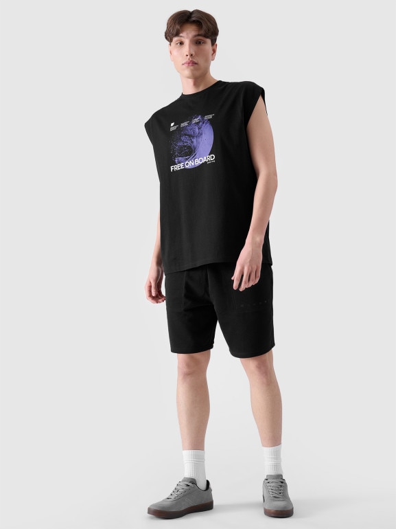 Męski tank top z nadrukiem 4F 4FRSS24TSLEM148 - czarny