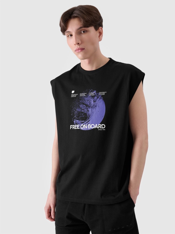 Męski tank top z nadrukiem 4F 4FRSS24TSLEM148 - czarny