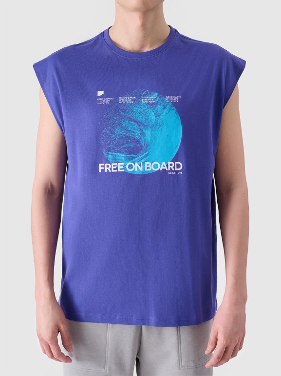 Męski tank top z nadrukiem 4F 4FRSS24TSLEM148 - niebieski