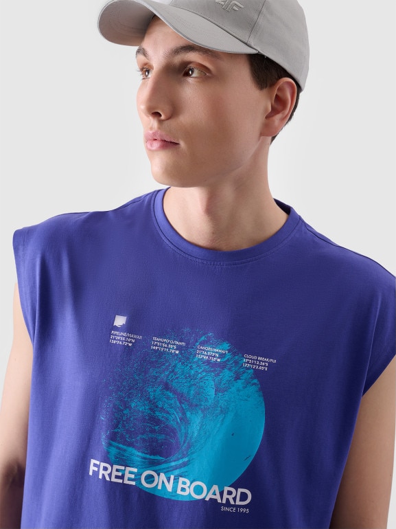 Męski tank top z nadrukiem 4F 4FRSS24TSLEM148 - niebieski