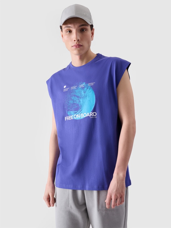 Męski tank top z nadrukiem 4F 4FRSS24TSLEM148 - niebieski