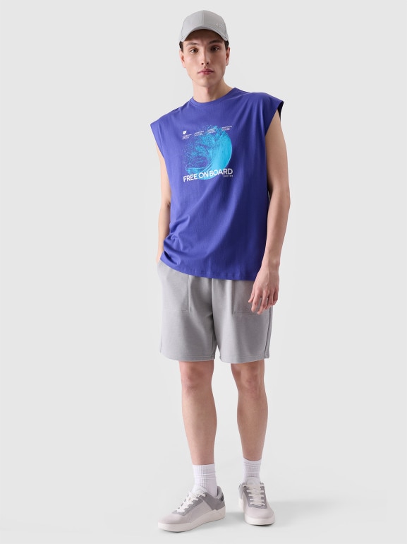 Męski tank top z nadrukiem 4F 4FRSS24TSLEM148 - niebieski